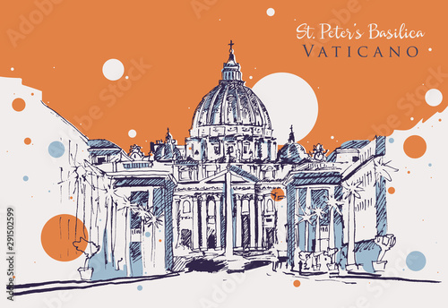 Drawing sketch illustration of Vatican