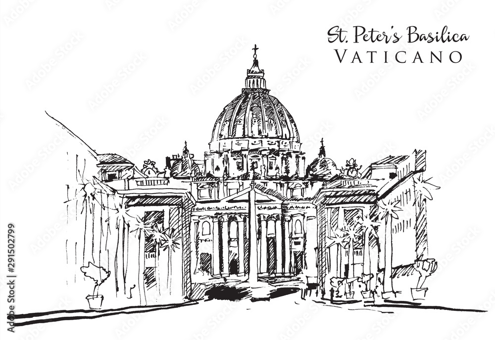 Drawing sketch illustration of Vatican