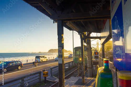 Japan's local seaside station, in front of Kamakura High School