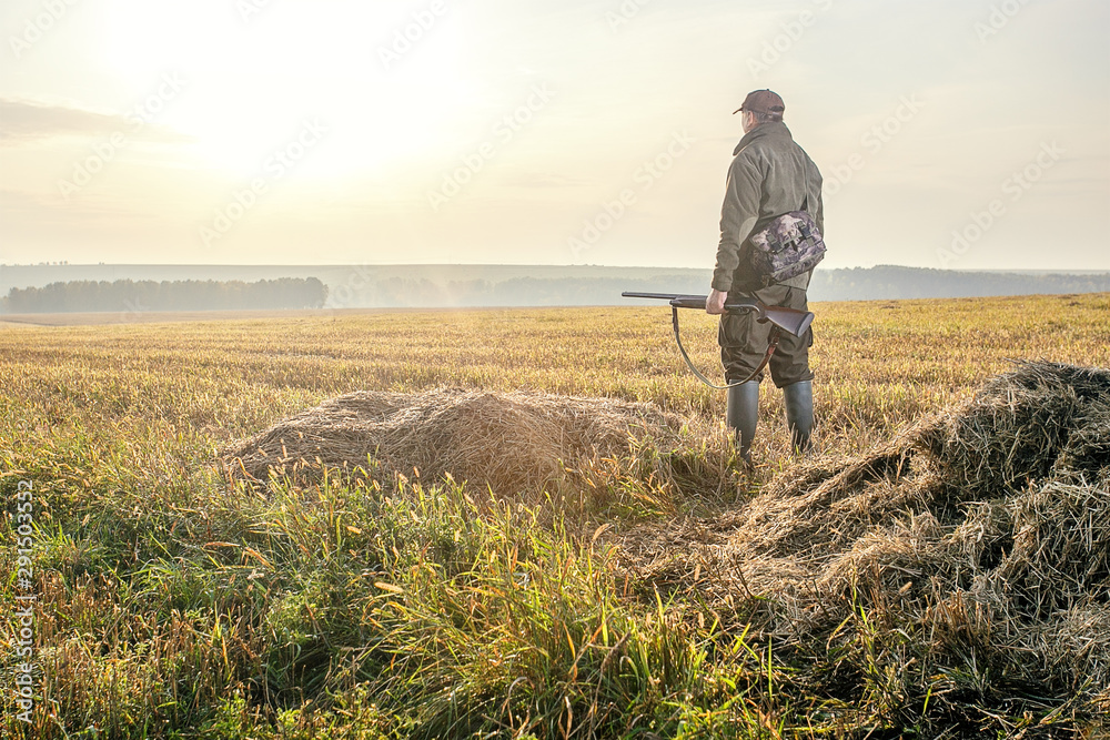 Hunter in the fall hunting season. Pheasant Hunter. Hunter in the fall hunting season. Pheasant Hunter.