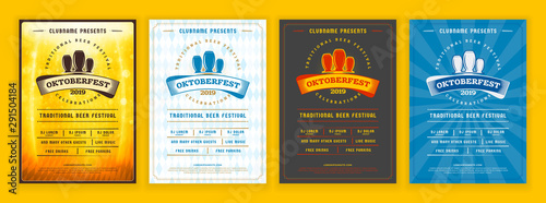 Oktoberfest beer festival celebration. Retro typography poster or flyer template for beer party. Set of different invitation design