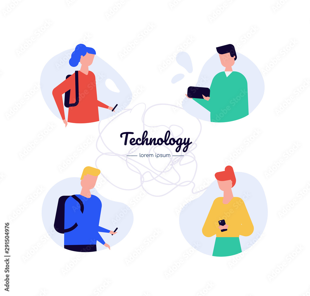 Technology - flat design style vector characters set Technology - flat design style vector characters set