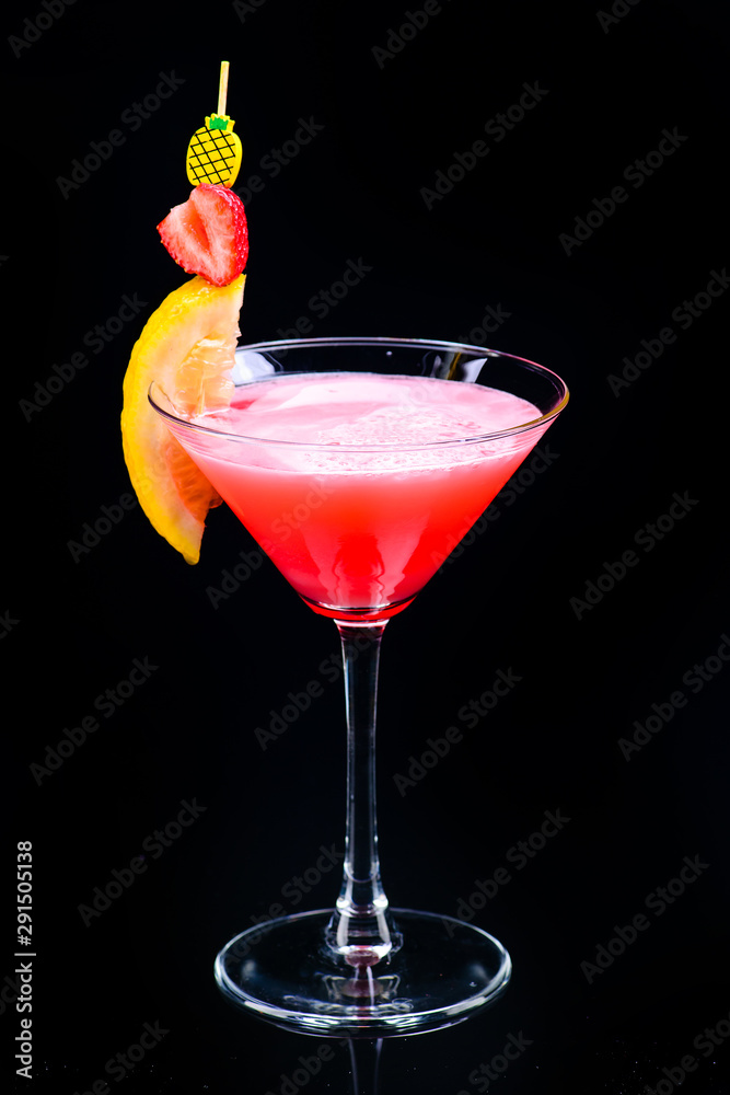 classic pink panther cocktail with reflection on dark background Stock  Photo | Adobe Stock