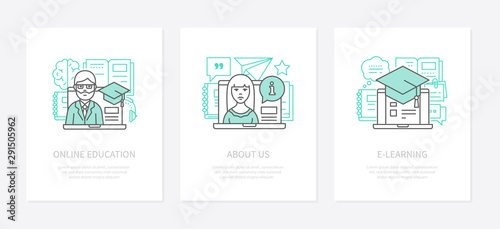 Online education - line design style icons set