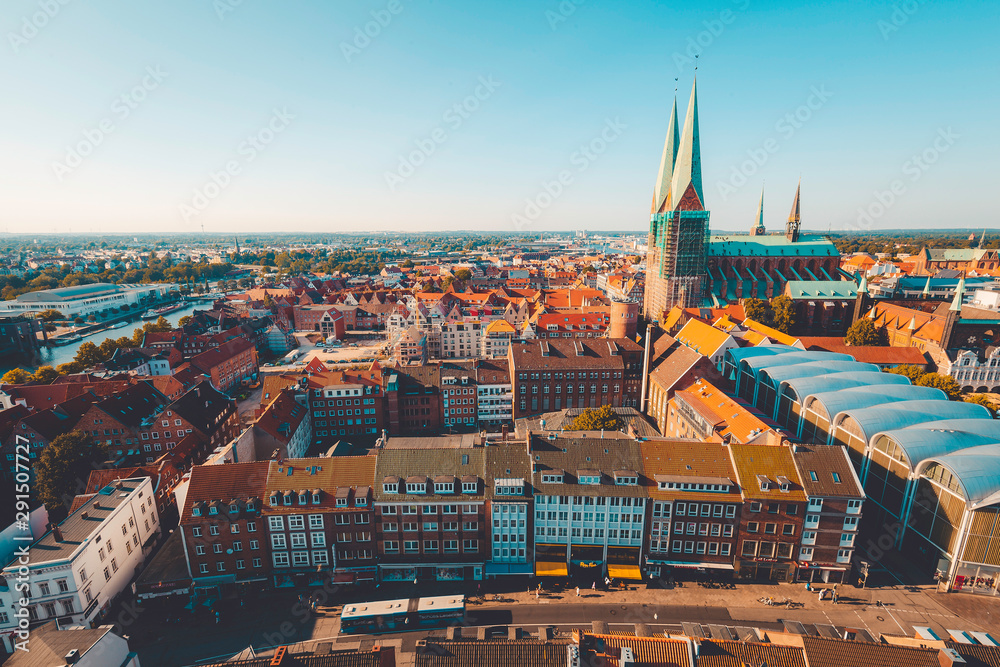 Fototapeta premium St. Marien Church in Lübeck view on lubeck old town cityscape panorama