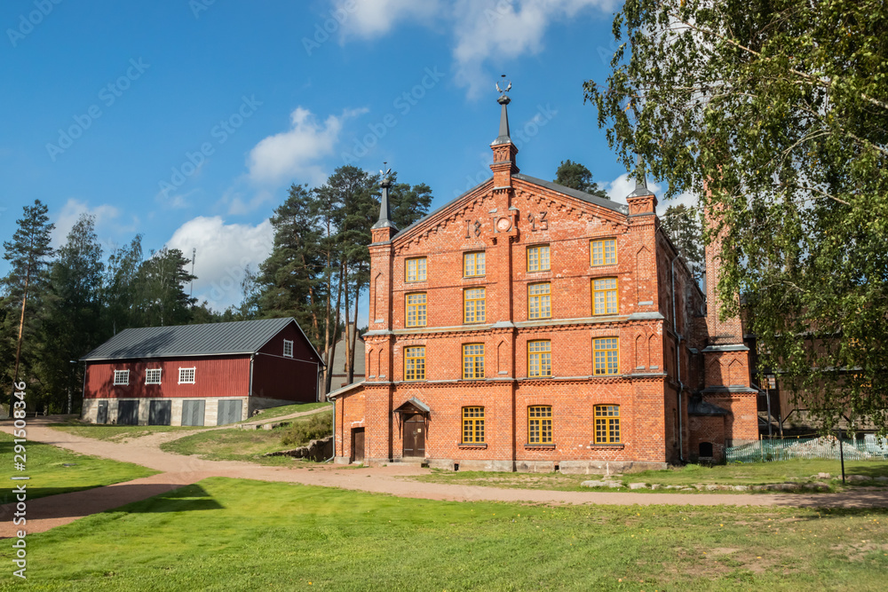 Kouvola, Finland - 2 September 2019: The Verla Mill museum Groundwood and Board Mill at Jaala, Kouvola, Finland, is a well preserved 19th century mill village and a UNESCO World Heritage site.