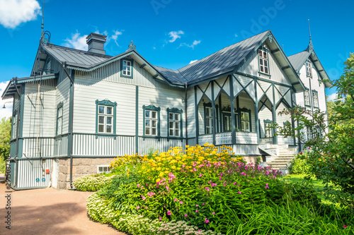 Kouvola, Finland - 2 September 2019: The owners residence in Verla at Jaala, Kouvola, Finland, is a well preserved 19th century mill village and a UNESCO World Heritage site. photo