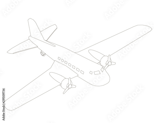 The contour of a passenger plane. View isometric. Vector illustration.