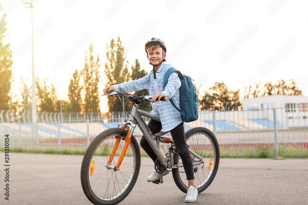 Fototapeta premium Cute boy riding bicycle outdoors