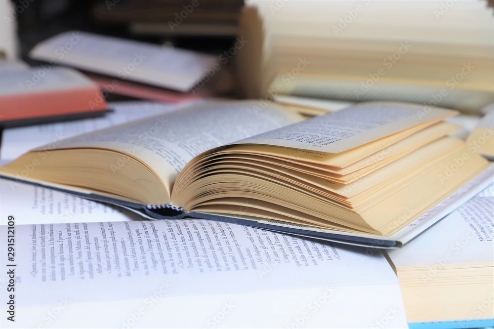 Fototapeta premium Featured open books form games of light and shadow