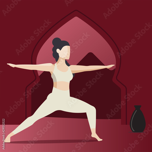 Woman doing Yoga in an Ashram, Self Care Concept
