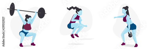 Female Crossfit Athlete Character Icon Set