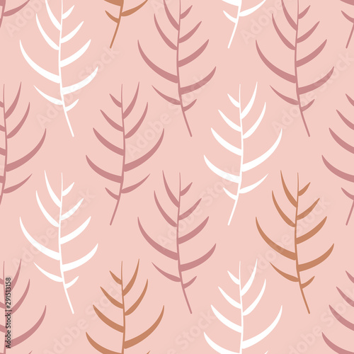 Vector Palm Leaves in Dusty Pinks Whites and Beige seamless pattern background.