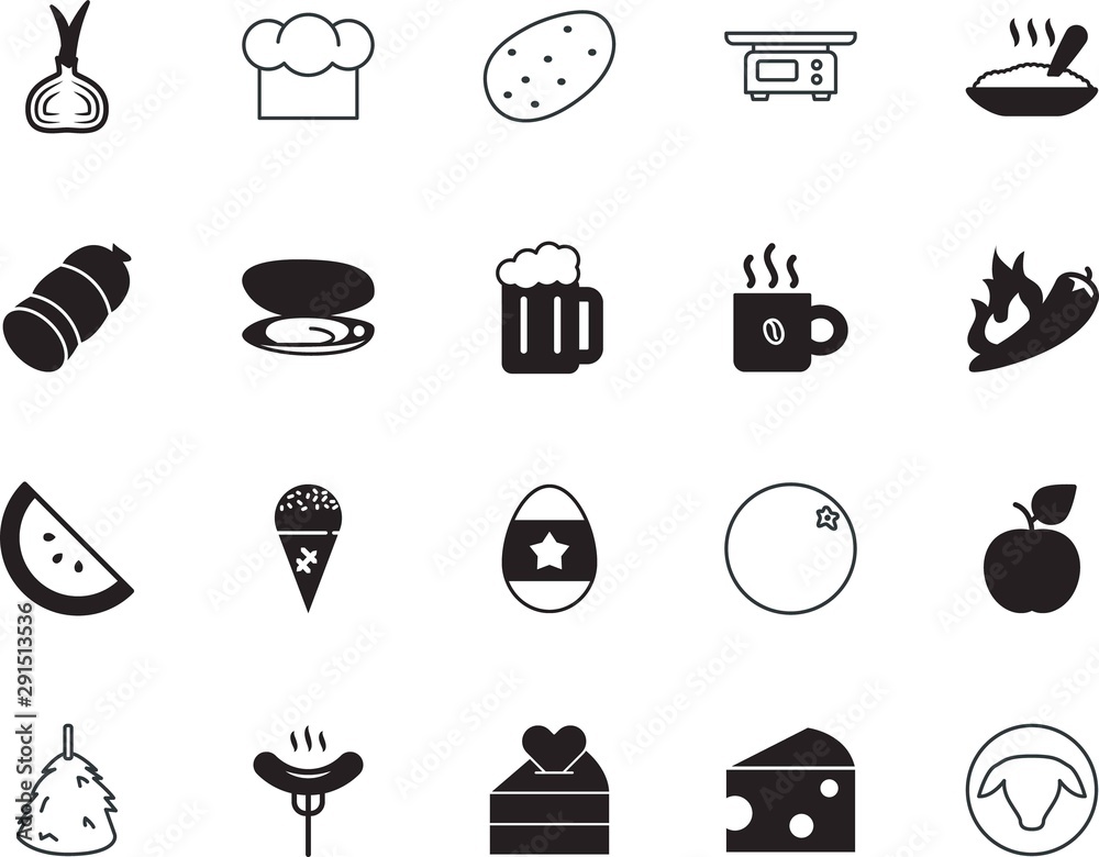 food vector icon set such as: green, cappuccino, scallop, chef, bale, eating, grain, lamb, cone, vanilla, bar, burn, fruity, hole, easter, espresso, cafe, company, latte, pig, head, mammal, s, juicy food vector icon set such as: green, cappuccino, scallop, chef, bale, eating, grain, lamb, cone, vanilla, bar, burn, fruity, hole, easter, espresso, cafe, company, latte, pig, head, mammal, s, juicy