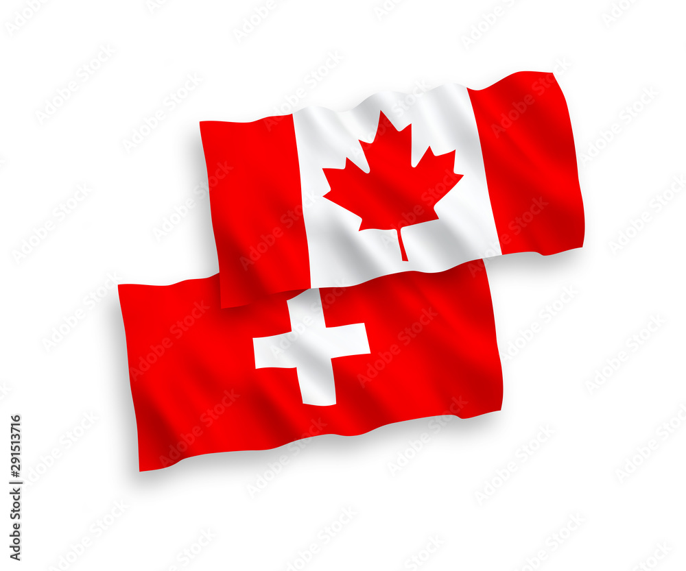 National vector fabric wave flags of Canada and Switzerland isolated on white background. 1 to 2 proportion. National vector fabric wave flags of Canada and Switzerland isolated on white background. 1 to 2 proportion.