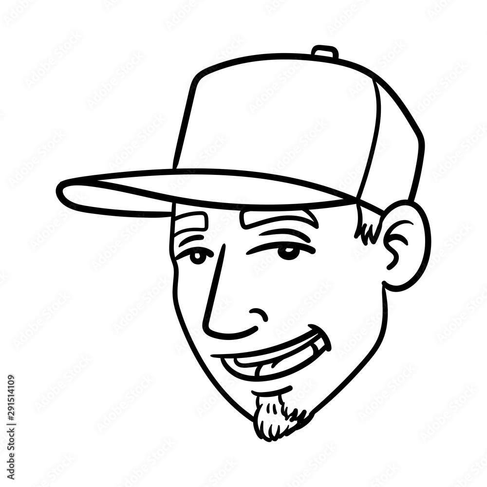 boy with hip hop cap. avatar, oldschool, laugh, cool, head, outline, comic.