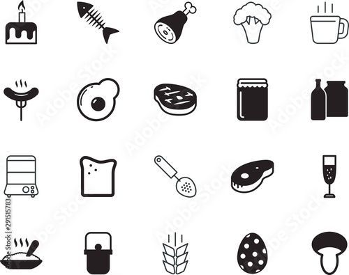 food vector icon set such as: container, death, fishing, bar, veggie, device, tech, pictograph, circle, decorative, seed, chocolate, cake, harvest, cuisine, drawing, mushroom, menu, rolling, milk