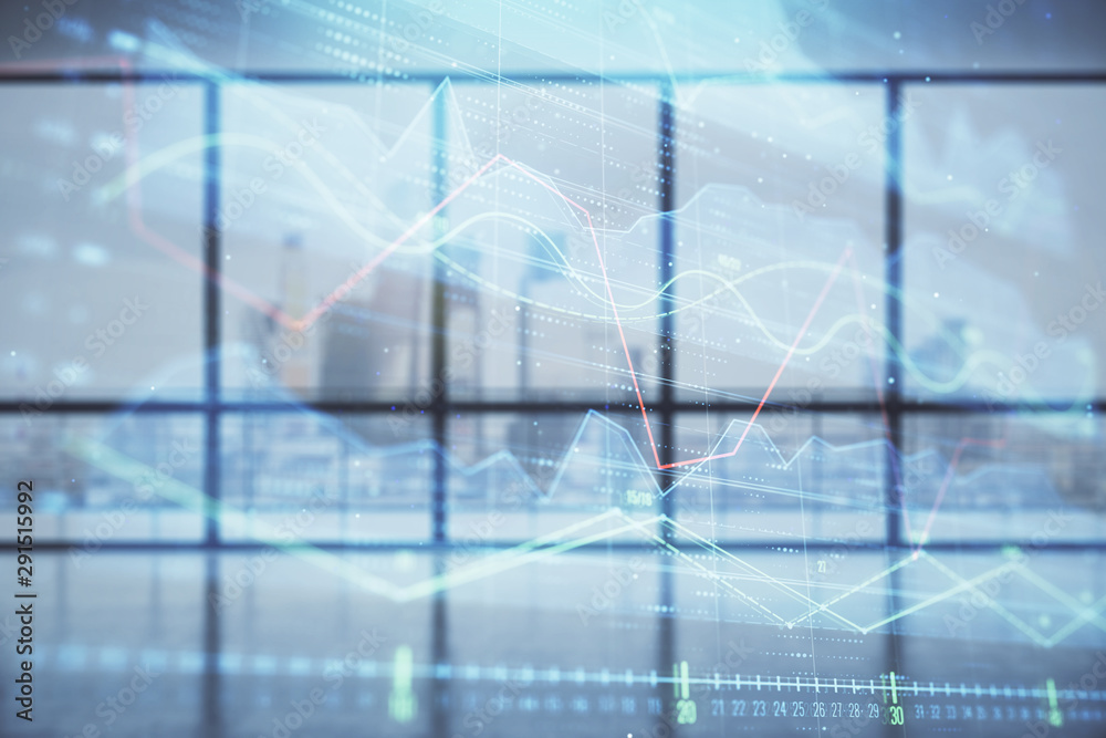 Double exposure of financial chart on empty room interior background. Forex market concept. Double exposure of financial chart on empty room interior background. Forex market concept.