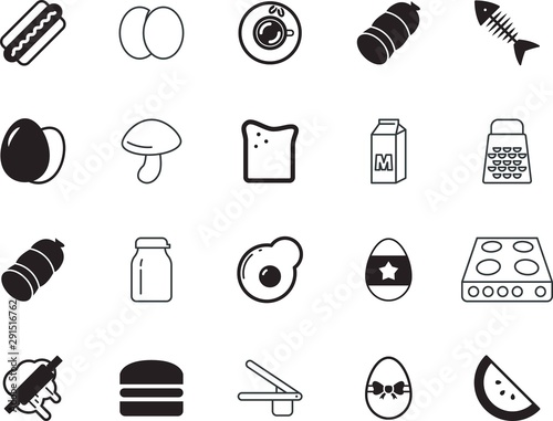 food vector icon set such as: mushroom, empty, nobody, watermelon, leaf, can, home, pin, sandwich, preparation, handle, animal, transparent, artistic, heat, electronic, ripe, ingredient, prune