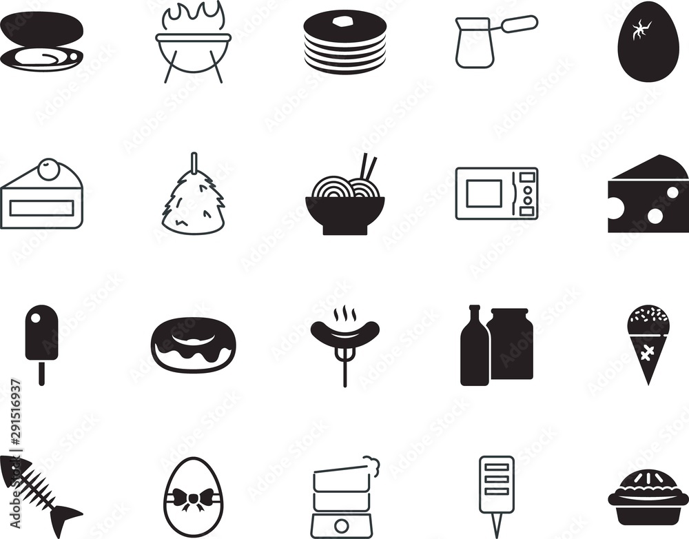 food vector icon set such as: one, stack, menu, fire, donuts, adventure, tech, pie, roaster, electrical, gray, fruit, donut, gluten, appliances, travelling, maple, grilling, growth, farming, pancakes