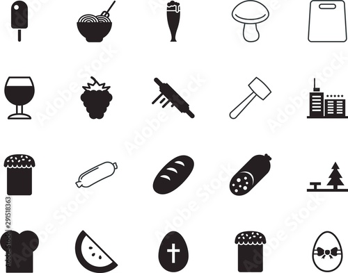 food vector icon set such as: view, plank, autumn, ham, bottle, business, logo, dough, park, cool, beer, full, bed, adventure, berry, travelling, knife, chop, building, tree, loaf, utensils, wood