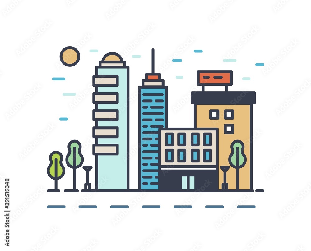 Obraz premium Modern cityscape with various buildings