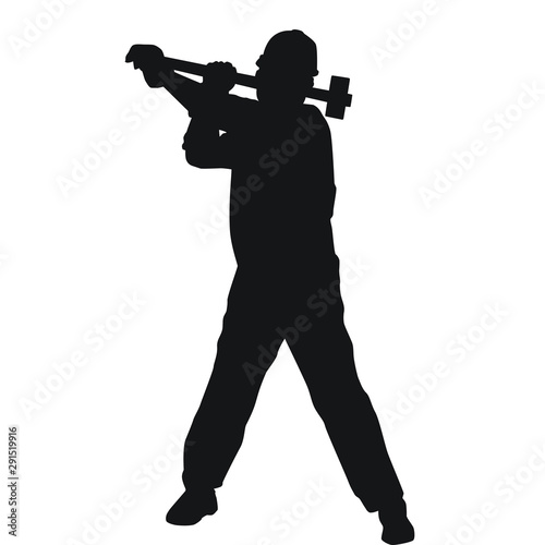 Worker Using Sledgehammer Silhouette