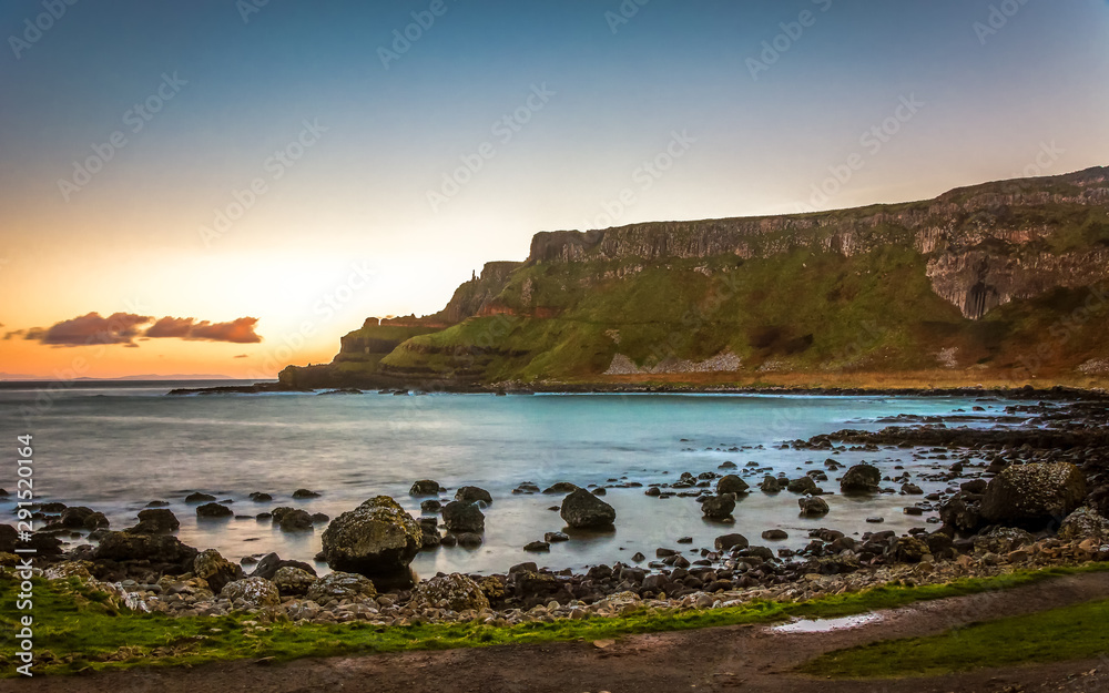 Giants Causeway Northern Ireland beautiful morning view sunlight long exposure Antrim Coast sunset