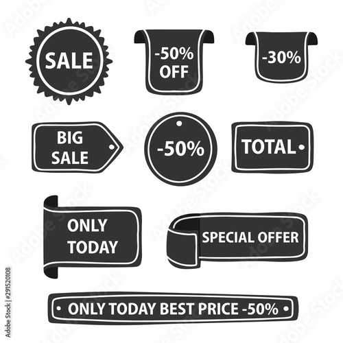 Various shapes of discount badges. Price tag and label.