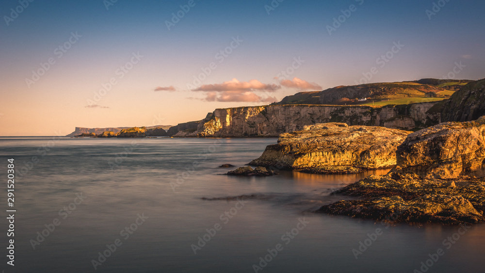 Northern Ireland Antrim Coast Ballintoy Harbour long exposure rocks sunset waves beautiful scenery