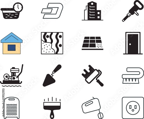 home vector icon set such as: urban, hammer, city, clock, european, wallpaper, dig, paint, doors, adapter, build, medical, mixing, dust, mixer, plastic, heart, energy, property, closed, time, knife