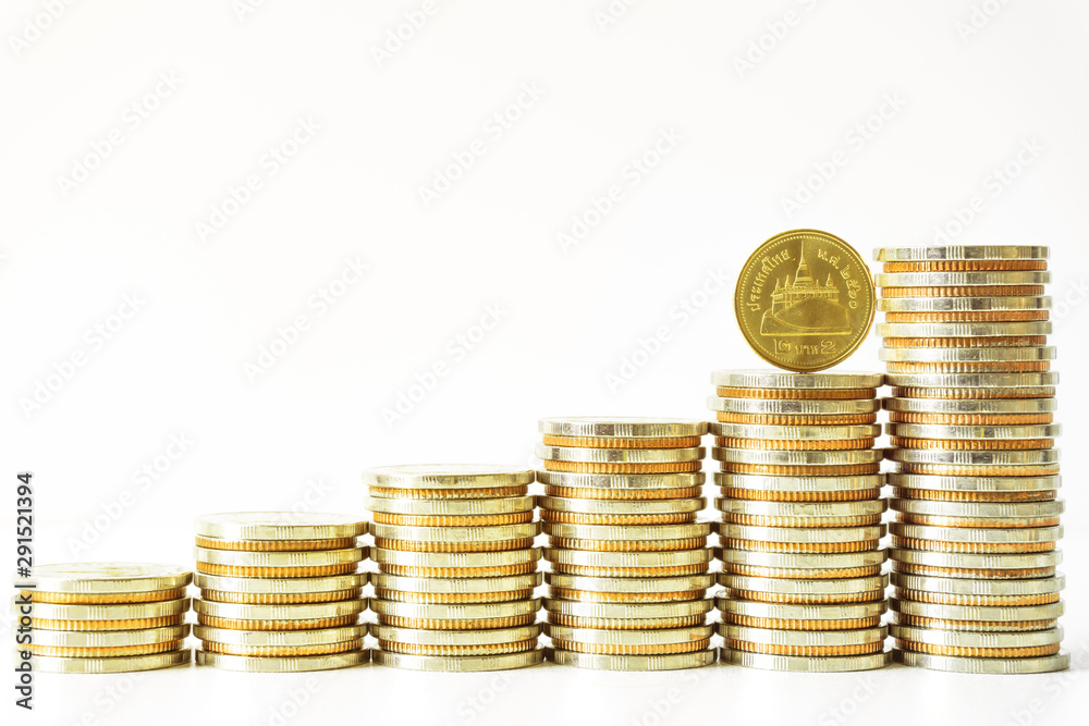 Coins stacked on each other in different positions. Saving money and account finance bank business concept. Business Finance and Money concept,Save money for prepare in the future.time is money concep Coins stacked on each other in different positions. Saving money and account finance bank business concept. Business Finance and Money concept,Save money for prepare in the future.time is money concep