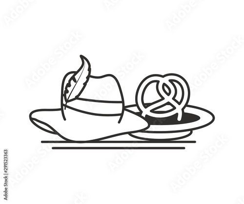 tyrolean hat and pretzel germany oktoberfest icon