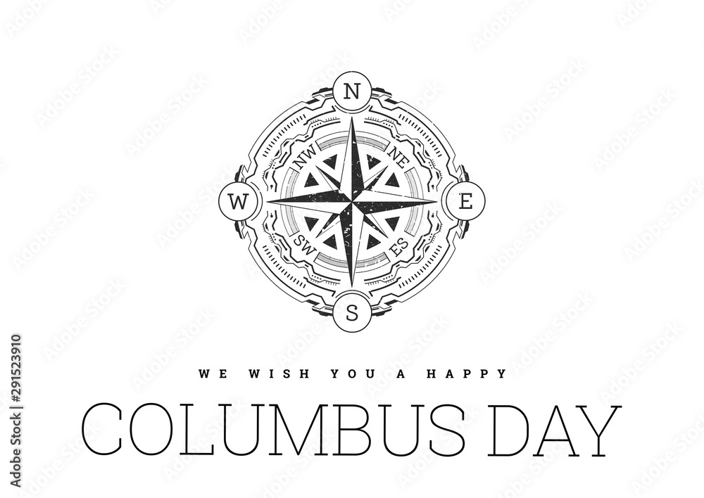 Fototapeta premium Congratulations on the Columbus day with compass on white background