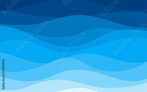 Blue curves and the water waves of the sea range from soft to dark.