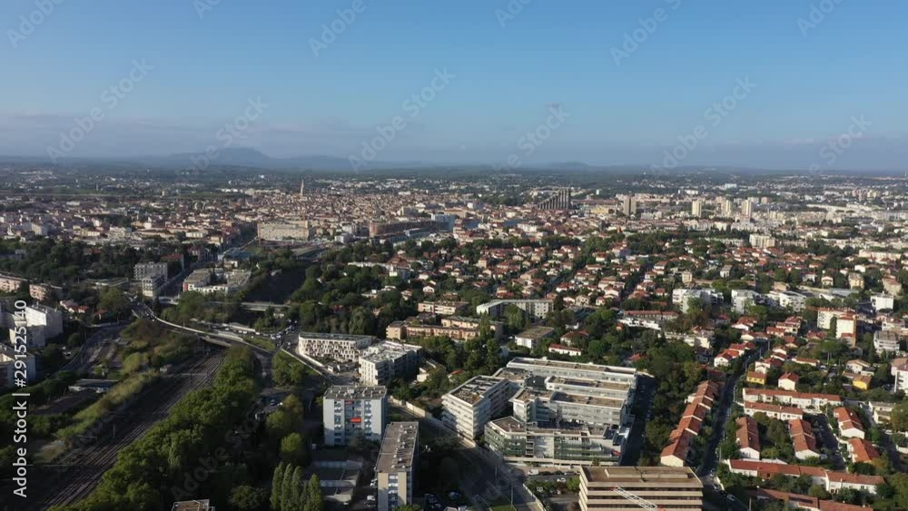 Montpellier aerial view from Saint martin neighborhood sunny day Ecusson in background France Montpellier aerial view from Saint martin neighborhood sunny day Ecusson in background France