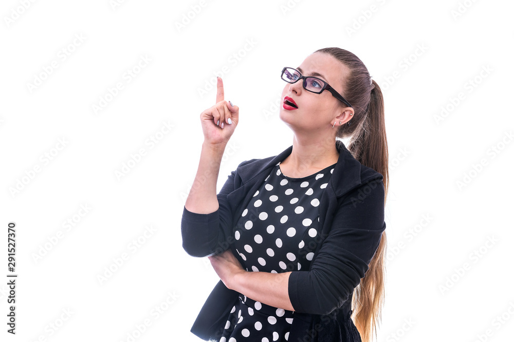 Young pretty woman in glasses gesturing isolated on white Young pretty woman in glasses gesturing isolated on white