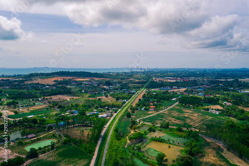 Aerial landscape of Chonburi province  Thailand. Aerial view from drone
