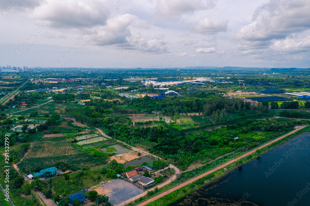 Aerial landscape of Chonburi province, Thailand. Aerial view from drone