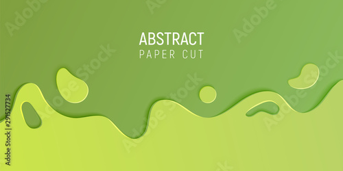 Green abstract paper cut slime background. Banner with slime abstract background with green paper cut waves. Vector illustration.