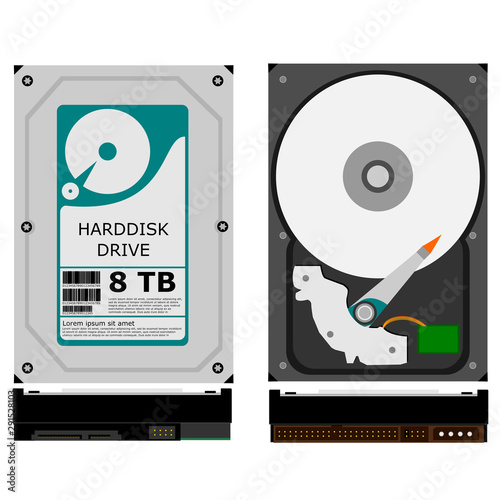 Vector flat for Hard Disk Drive Internal Storage 3.5-inch for desktop computerson with white background and HDDs are connected to systems by standard interface cables such as PATA , SATA