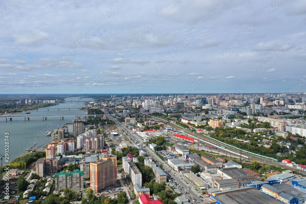 residential buildings on the banks of the Ob River, Obskaya 2-ya street, Novosibirsk, Russia, month of September
