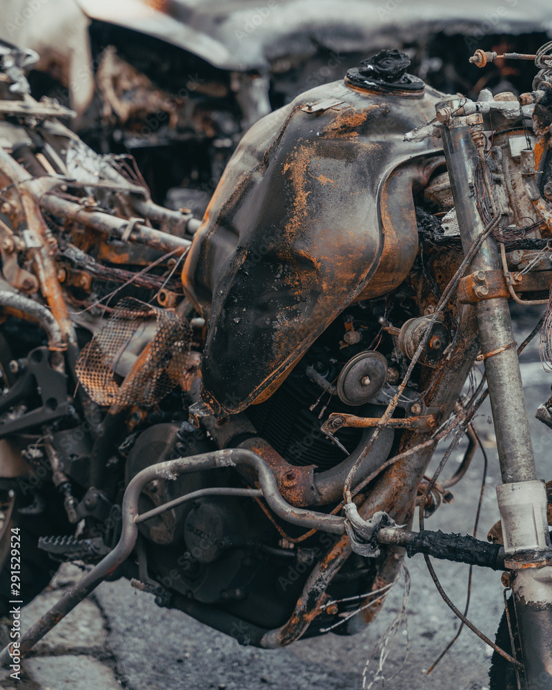 Fototapeta premium Motorcycle after fire