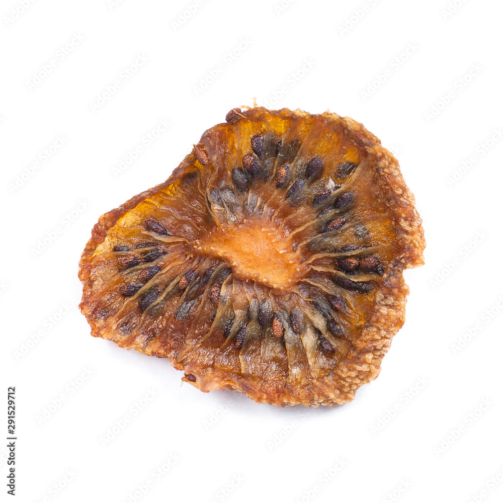 Slice of dried kiwi fruit isolated on white