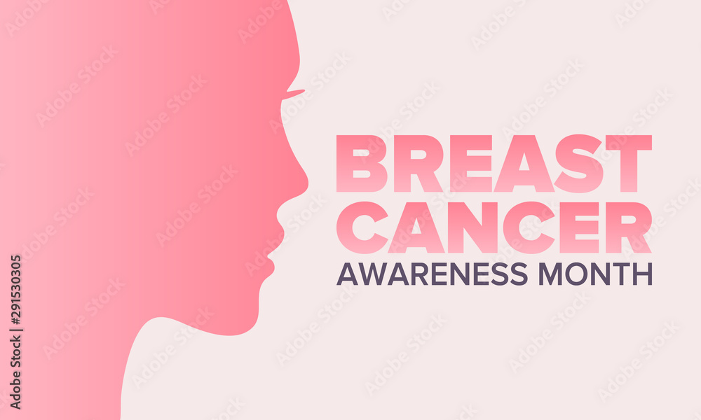 Breast Cancer Awareness Month in October. Woman healthcare. Celebrate annual. Medic concept. Girl solidarity. Cancer prevention. Female disease. Poster, greeting card, banner and background. Vector