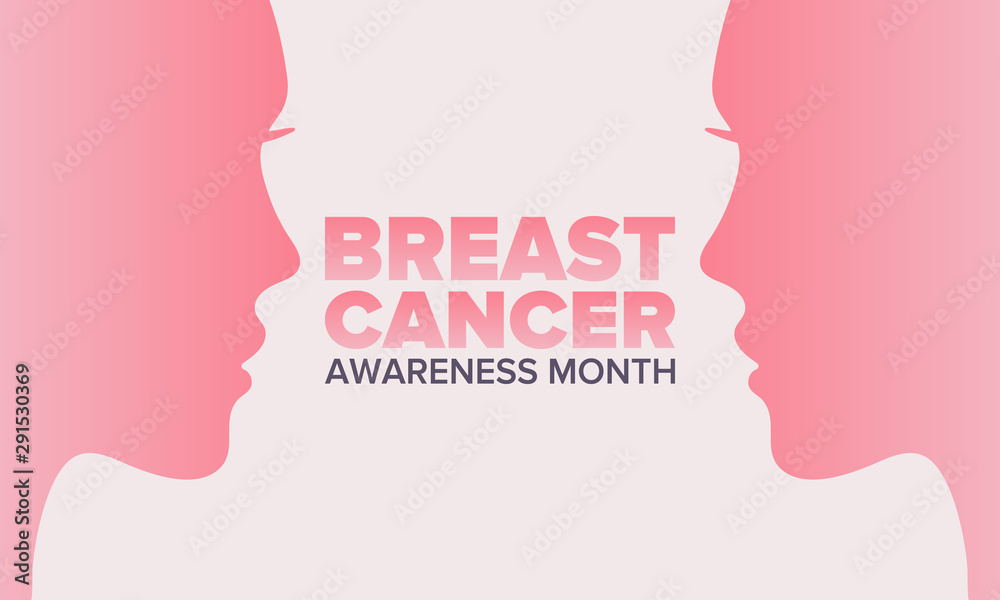 Breast Cancer Awareness Month in October. Woman healthcare. Celebrate annual. Medic concept. Girl solidarity. Cancer prevention. Female disease. Poster, greeting card, banner and background. Vector