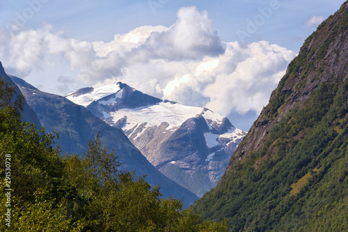 View on a typical norwegian mountain world with a glacier
