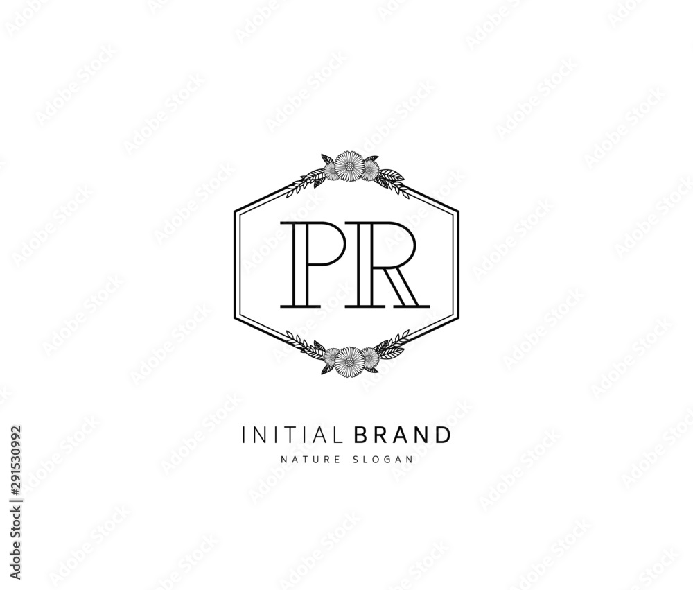 P R PR Beauty vector initial logo, handwriting logo of initial signature, wedding, fashion, jewerly, boutique, floral and botanical with creative template for any company or business.