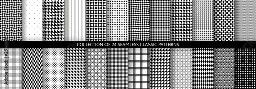 Big collection of classic fashion houndstooth seamless geometric patterns. 24 variations of pied de poule print photo