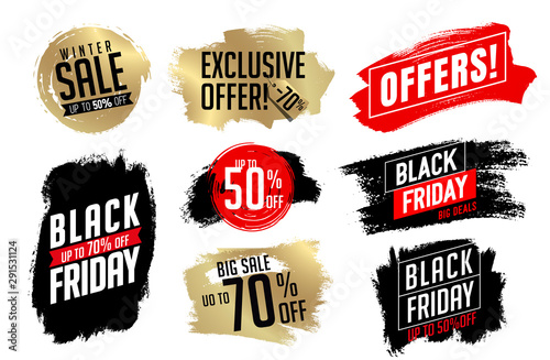 Background vector brush strokes for black Friday designs, offers, sales, discounts.